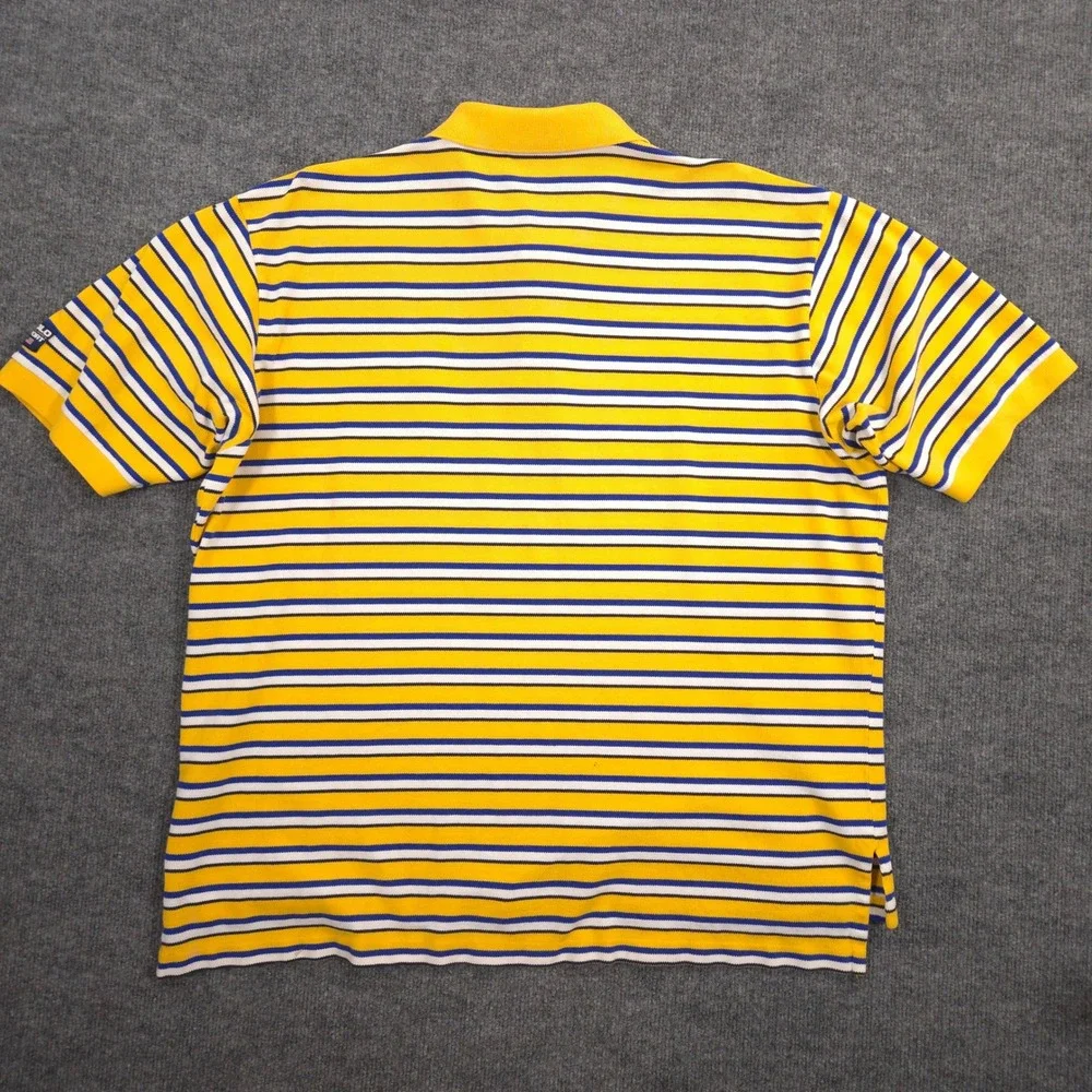Ralph Lauren Polo Sport Polo Shirt Mens XXL Yellow Blue Striped Pique Knit Retro
